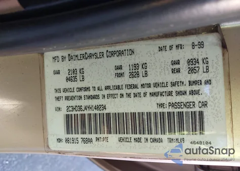 2000 Chrysler Concorde Lxi z USA, uszkodzony, nr VIN 2C3HD36J4YH140234